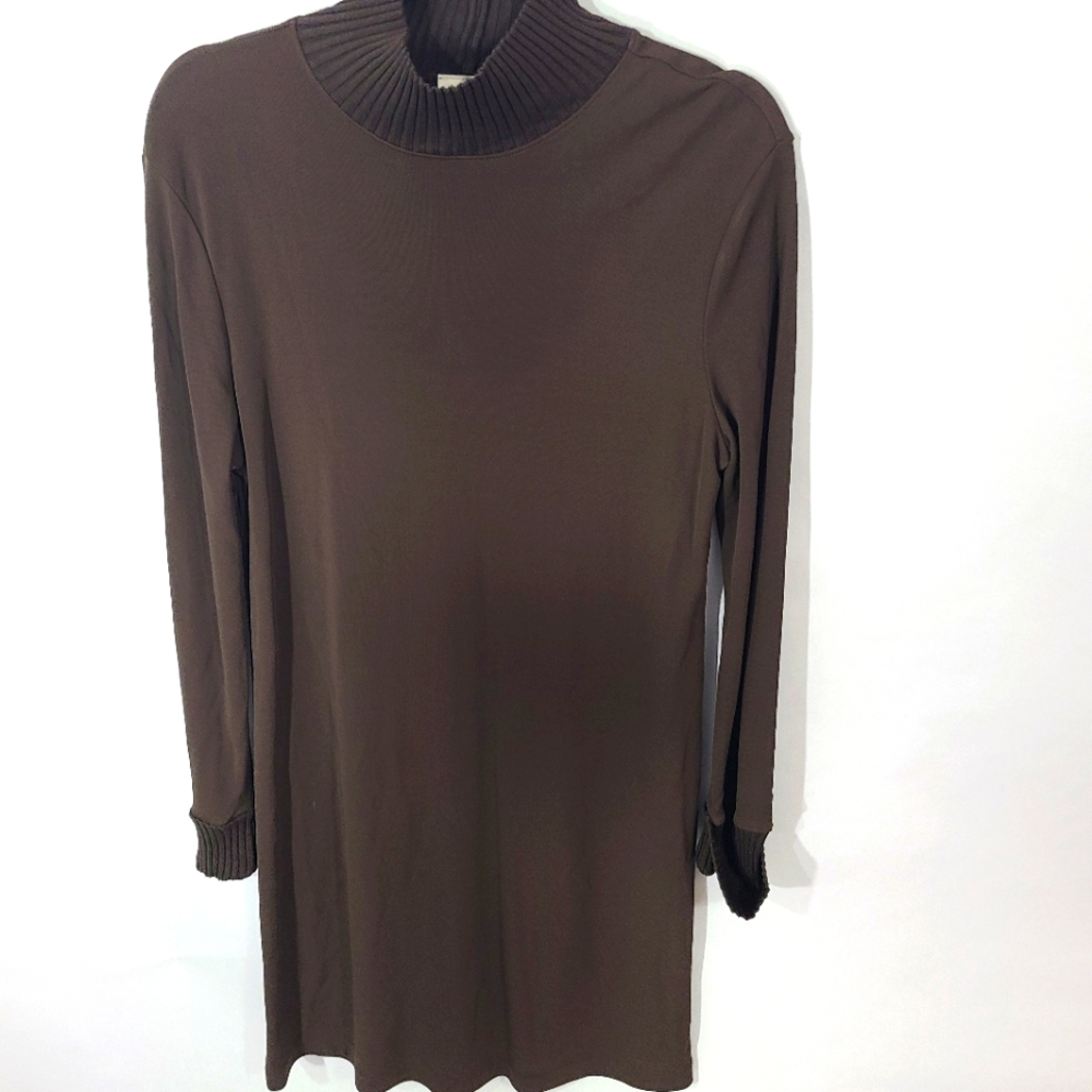 J. Jill Women's Size MP Petite Brown Dress Long‎ Sleeve Mock Neck Office Party